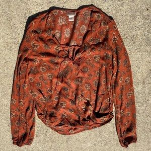 Mossimo Supply Co. Medium Floral Long Sleeve Faux Wrap Blouse